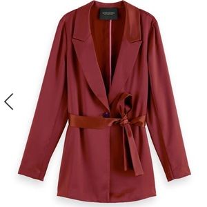 Scotch & Soda - Printed belted single-breasted blazer in Ruby Red NWT